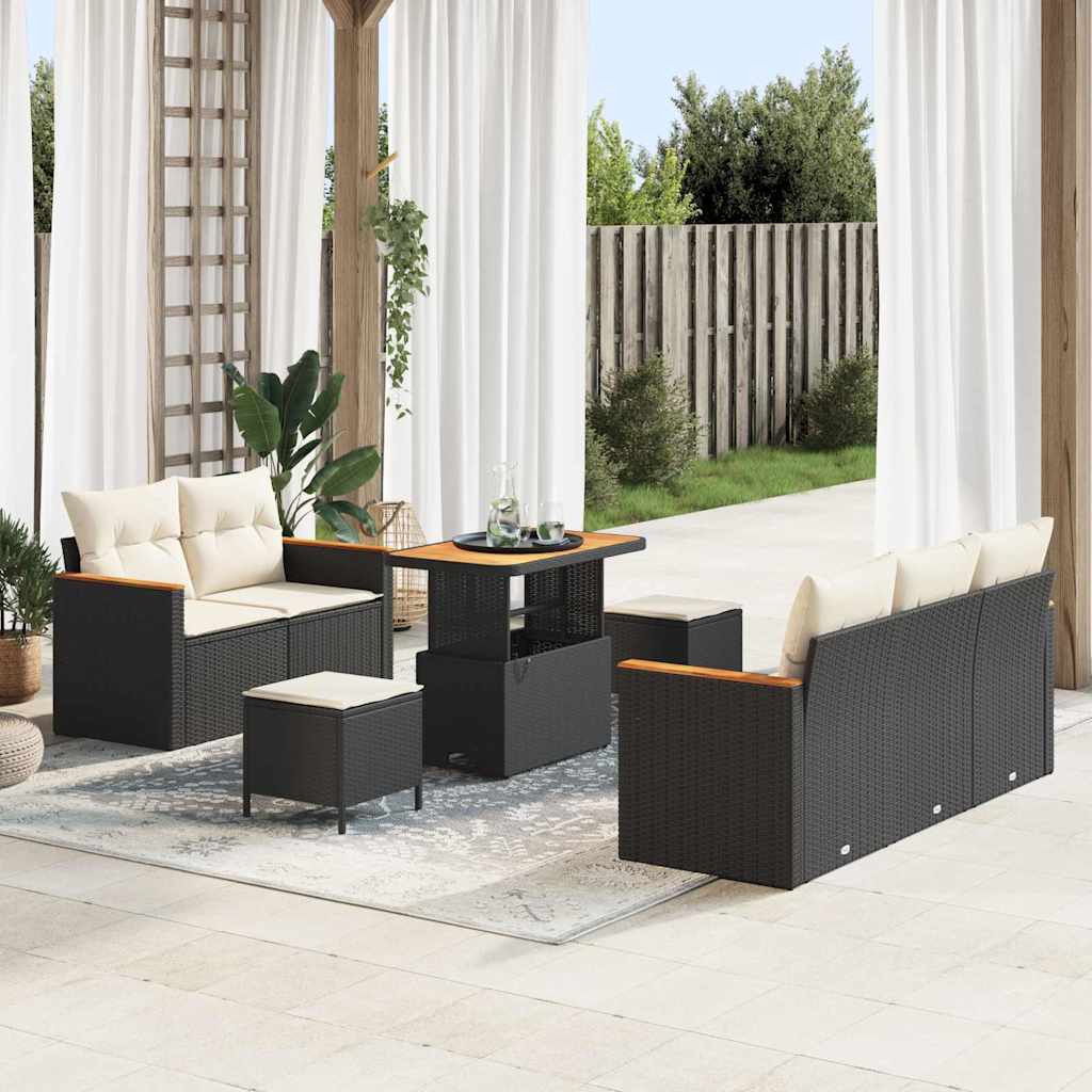 Conjunto de Sofá de Jardim 8 pcs Preto Rattan Sintético