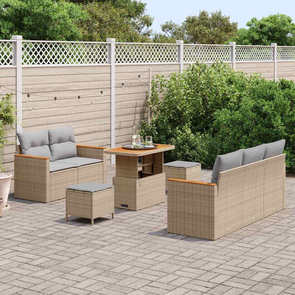 Conjunto de Sofá de Jardim 8 pcs Bege Rattan Sintético