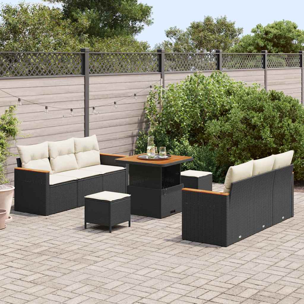 Conjunto de Sofá de Jardim 9 pcs Preto Rattan Sintético