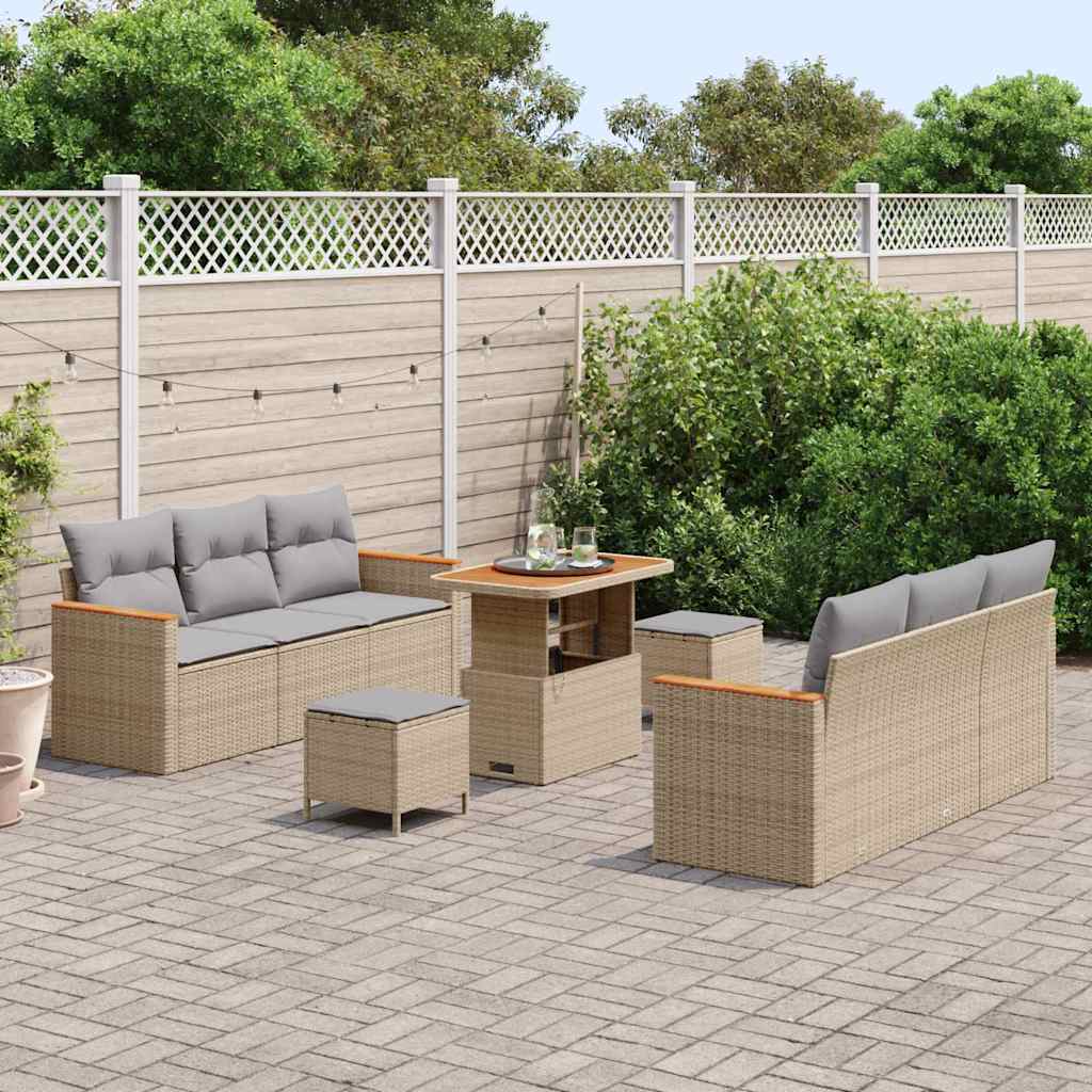 Conjunto de Sofá de Jardim 9 pcs Bege Rattan Sintético