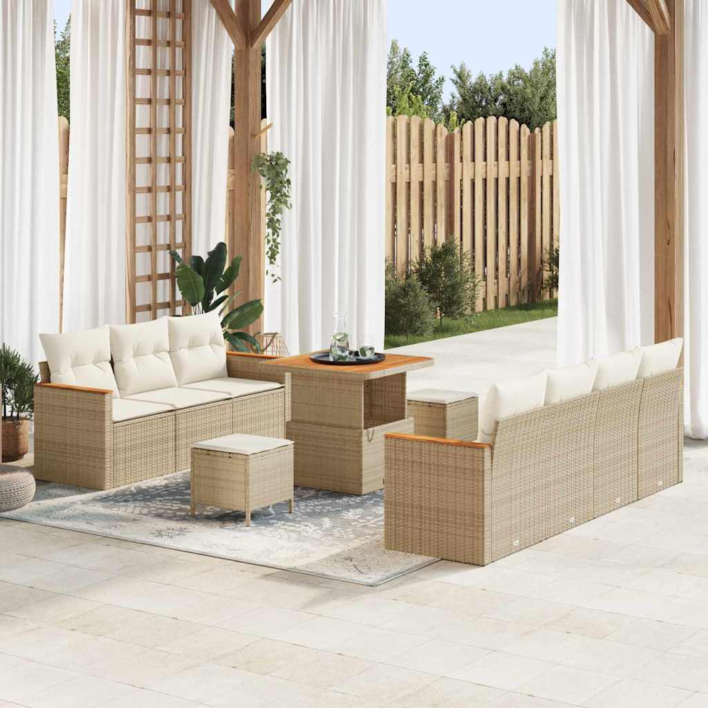 Conjunto de Sofá de Jardim 10 pcs Bege Rattan Sintético