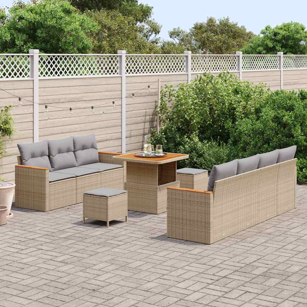 Conjunto de Sofá de Jardim 10 pcs Bege Rattan Sintético