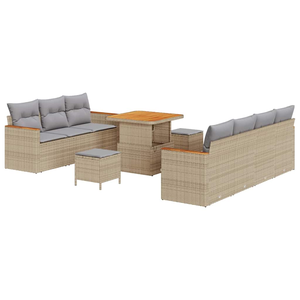 Conjunto de Sofá de Jardim 10 pcs Bege Rattan Sintético