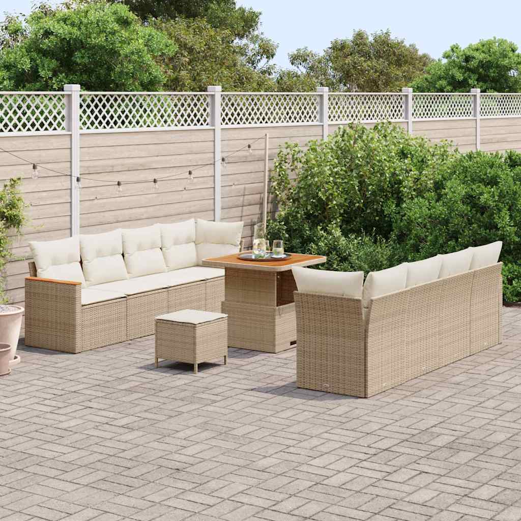 Conjunto de Sofá de Jardim com almofada Bege Rattan Sintético