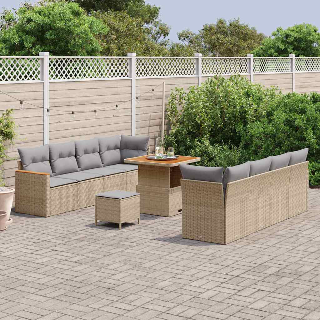 Conjunto de Sofá de Jardim com almofada Bege Rattan Sintético