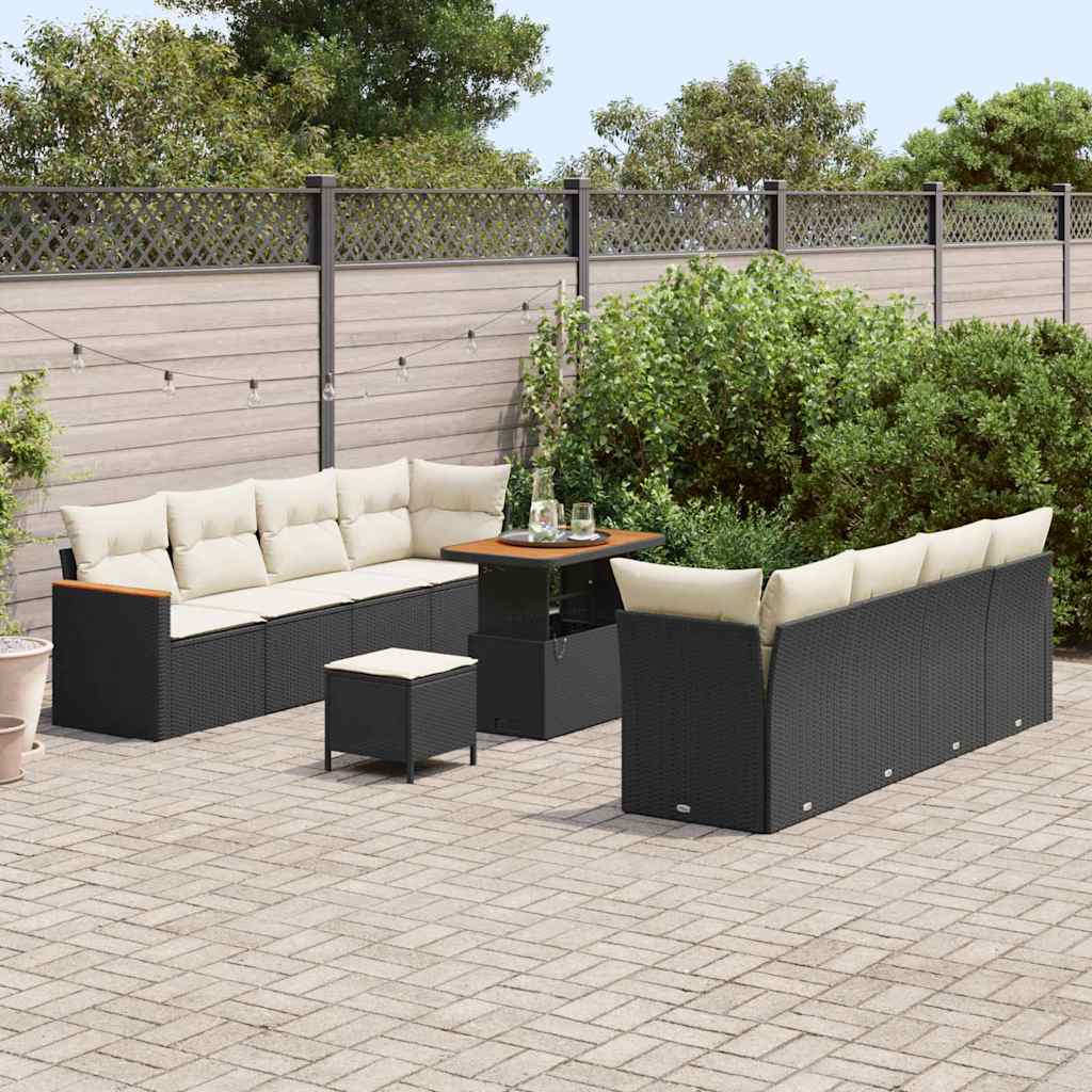Conjunto de Sofá de Jardim com almofada Preto Rattan Sintético