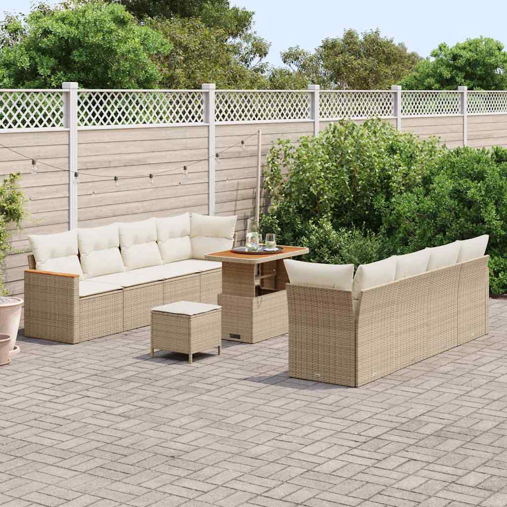 Conjunto de Sofá de Jardim com almofada Bege Rattan Sintético