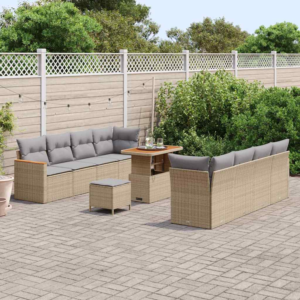 Conjunto de Sofá de Jardim com almofada Bege Rattan Sintético