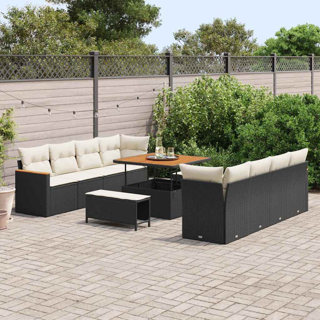 Conjunto de Sofá de Jardim com almofada Preto Rattan Sintético
