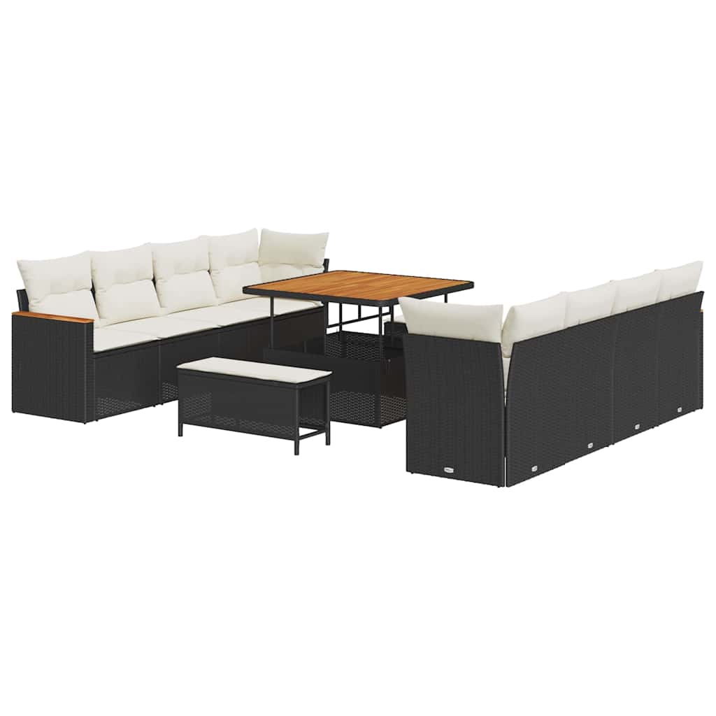 Conjunto de Sofá de Jardim com almofada Preto Rattan Sintético