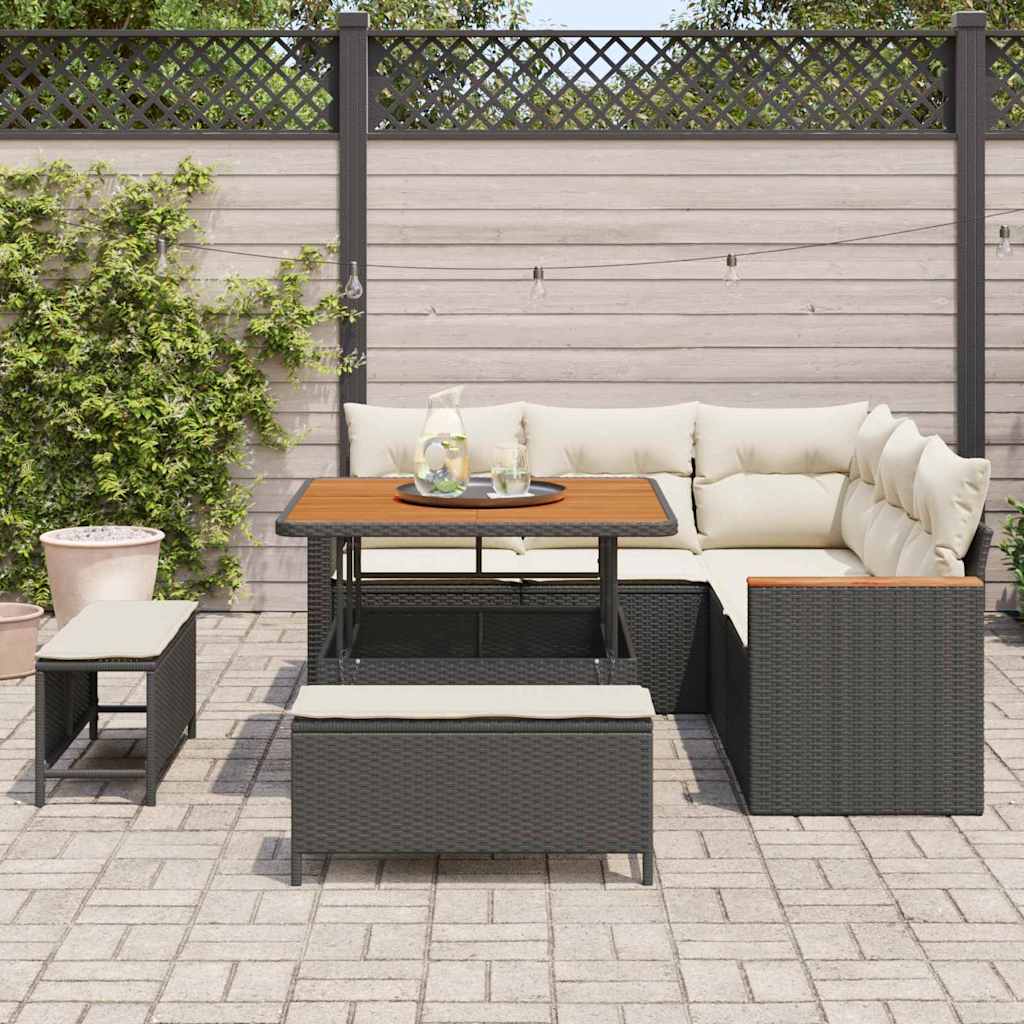 Conjunto de Sofá de Jardim com almofada Preto Rattan Sintético