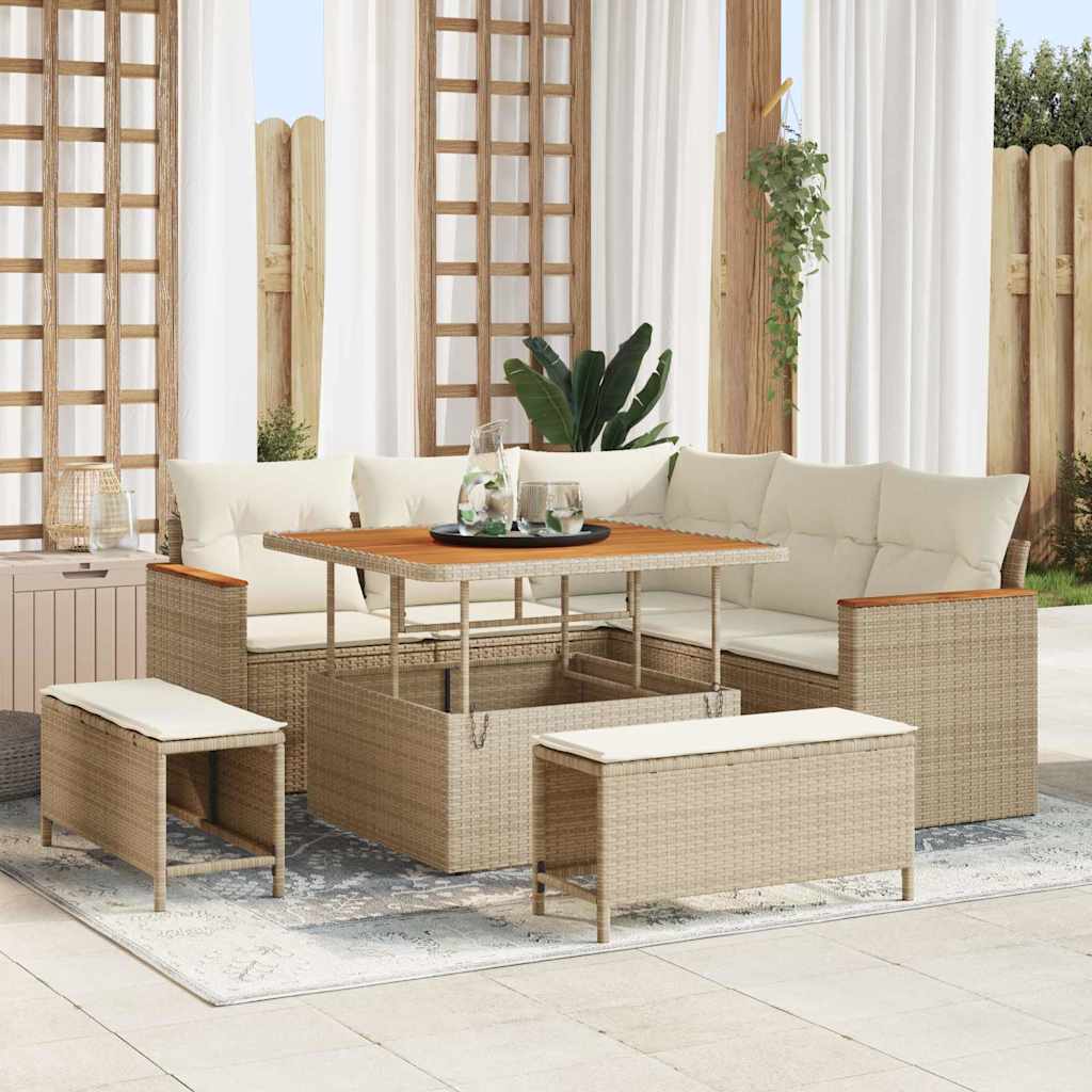 Conjunto de Sofá de Jardim com almofada Bege Rattan Sintético