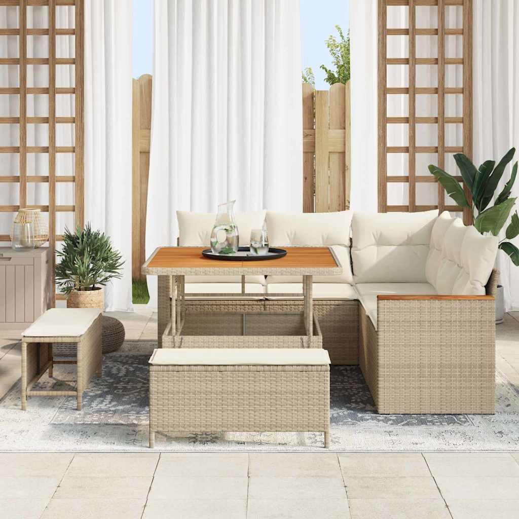 Conjunto de Sofá de Jardim com almofada Bege Rattan Sintético
