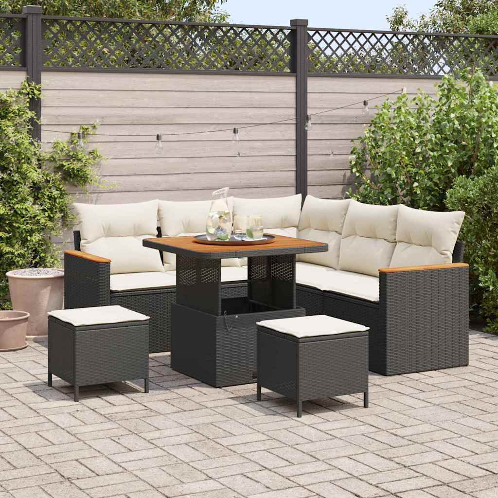Conjunto de Sofá de Jardim com almofada Preto Rattan Sintético
