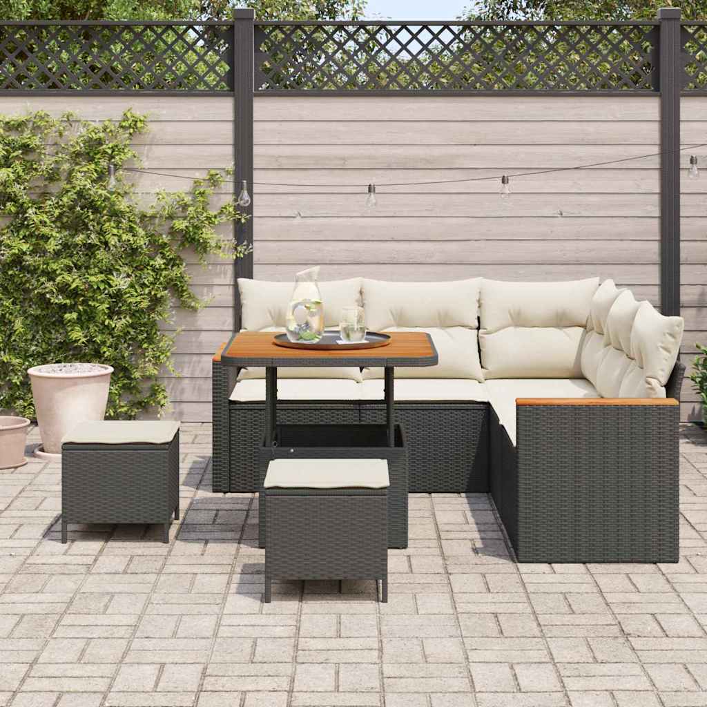 Conjunto de Sofá de Jardim com almofada Preto Rattan Sintético