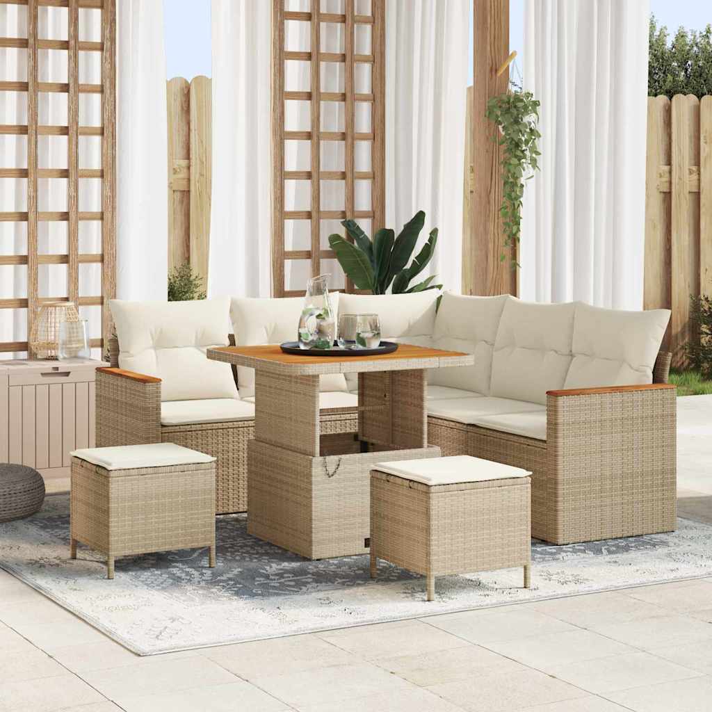 Conjunto de Sofá de Jardim com almofada Bege Rattan Sintético
