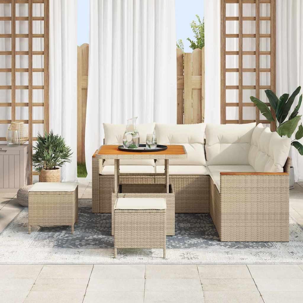 Conjunto de Sofá de Jardim com almofada Bege Rattan Sintético