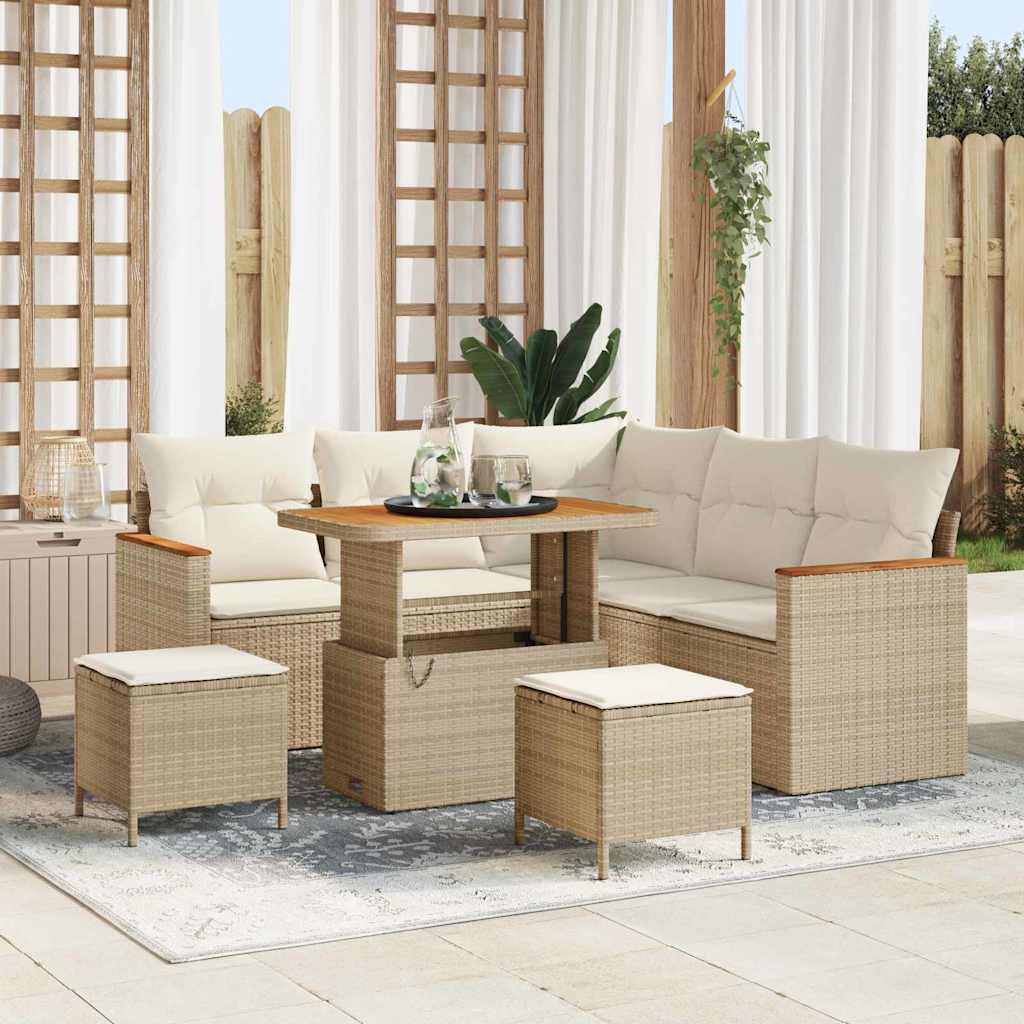 Conjunto de Sofá de Jardim com almofada Bege Rattan Sintético
