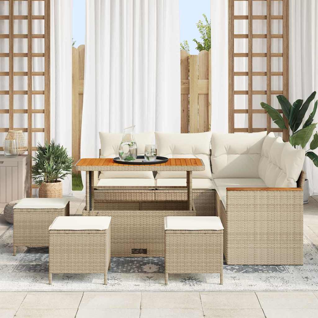 Conjunto de Sofá de Jardim com almofada Bege Rattan Sintético