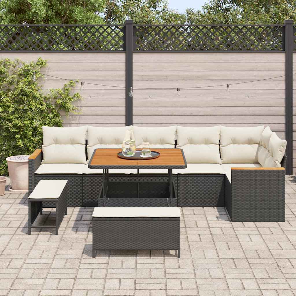 Conjunto de Sofá de Jardim com almofada Preto Rattan Sintético