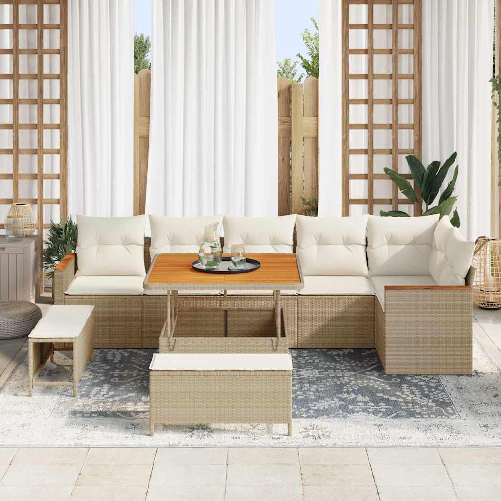 Conjunto de Sofá de Jardim com almofada Bege Rattan Sintético