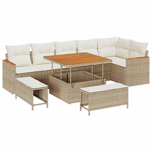 Conjunto de Sofá de Jardim 9 pcs Bege Rattan Sintético