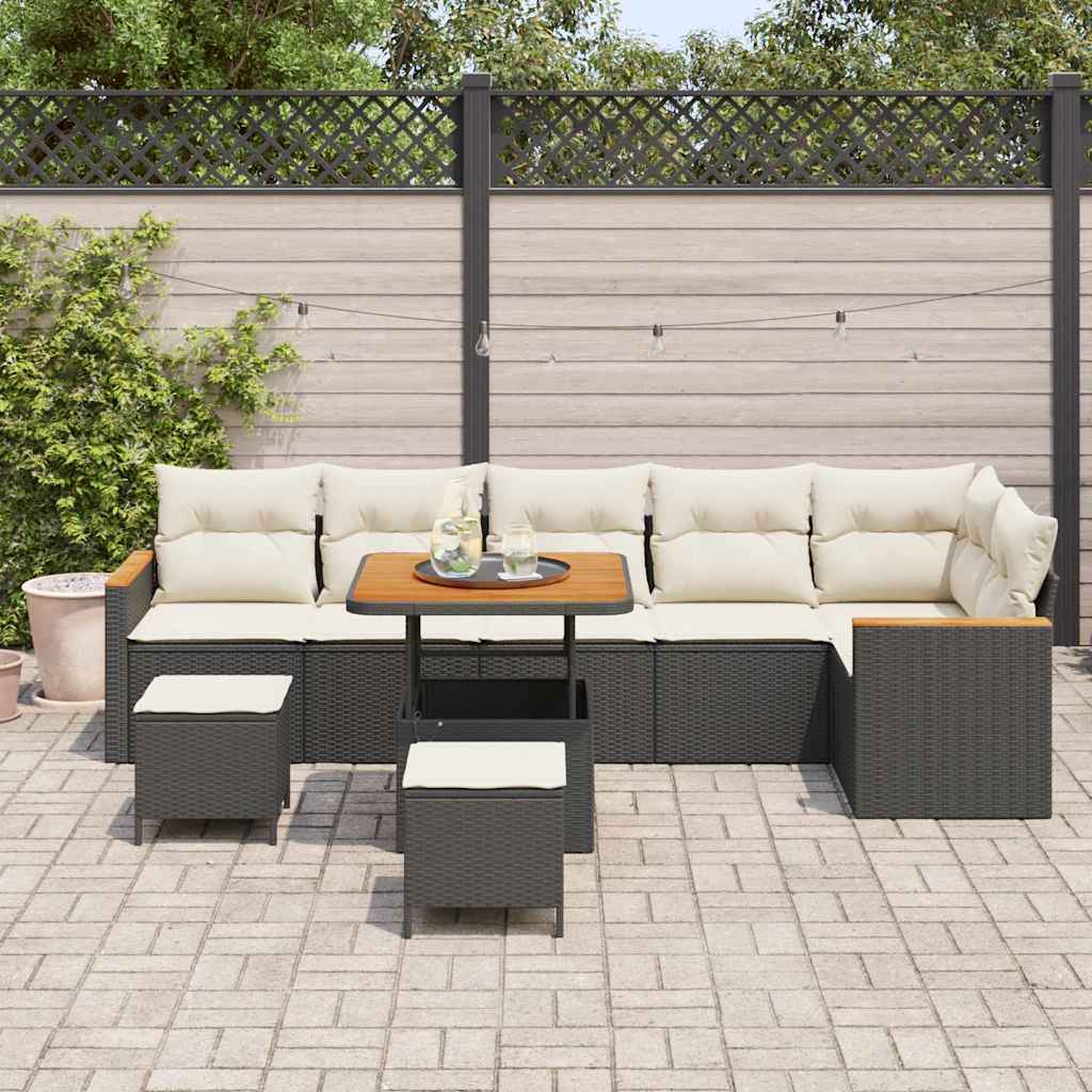 Conjunto de Sofá de Jardim com almofada Preto Rattan Sintético