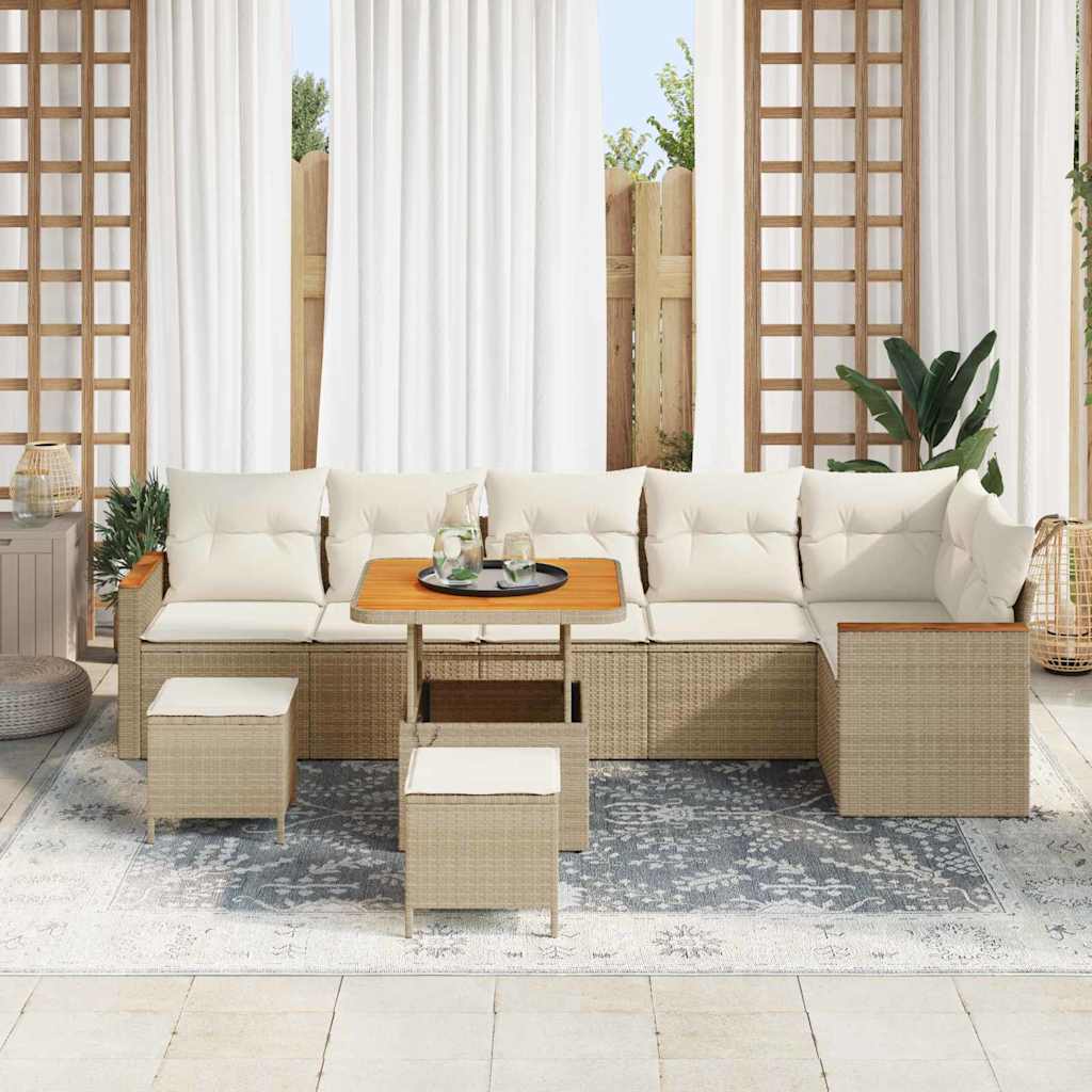 Conjunto de Sofá de Jardim com almofada Bege Rattan Sintético