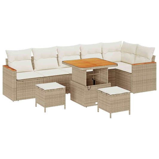 Conjunto de Sofá de Jardim 9 pcs Bege Rattan Sintético
