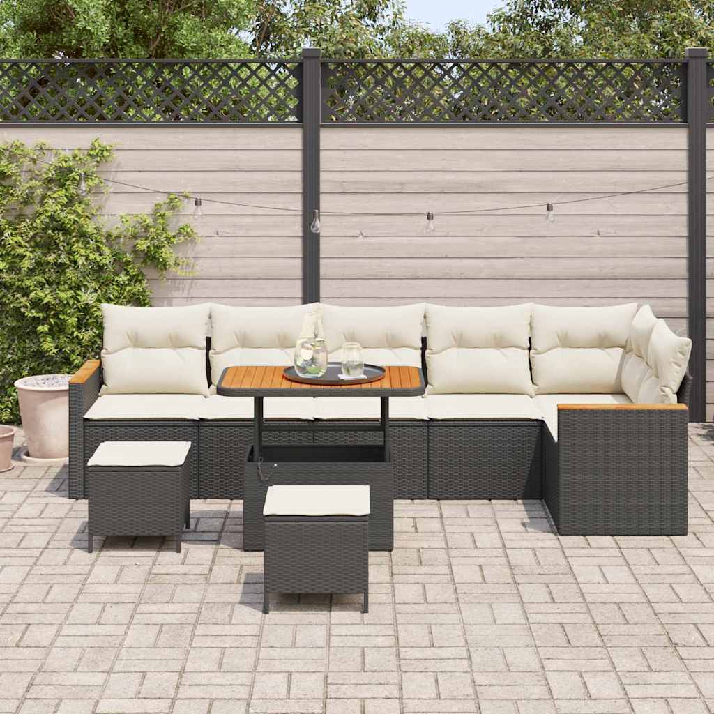 Conjunto de Sofá de Jardim com almofada Preto Rattan Sintético