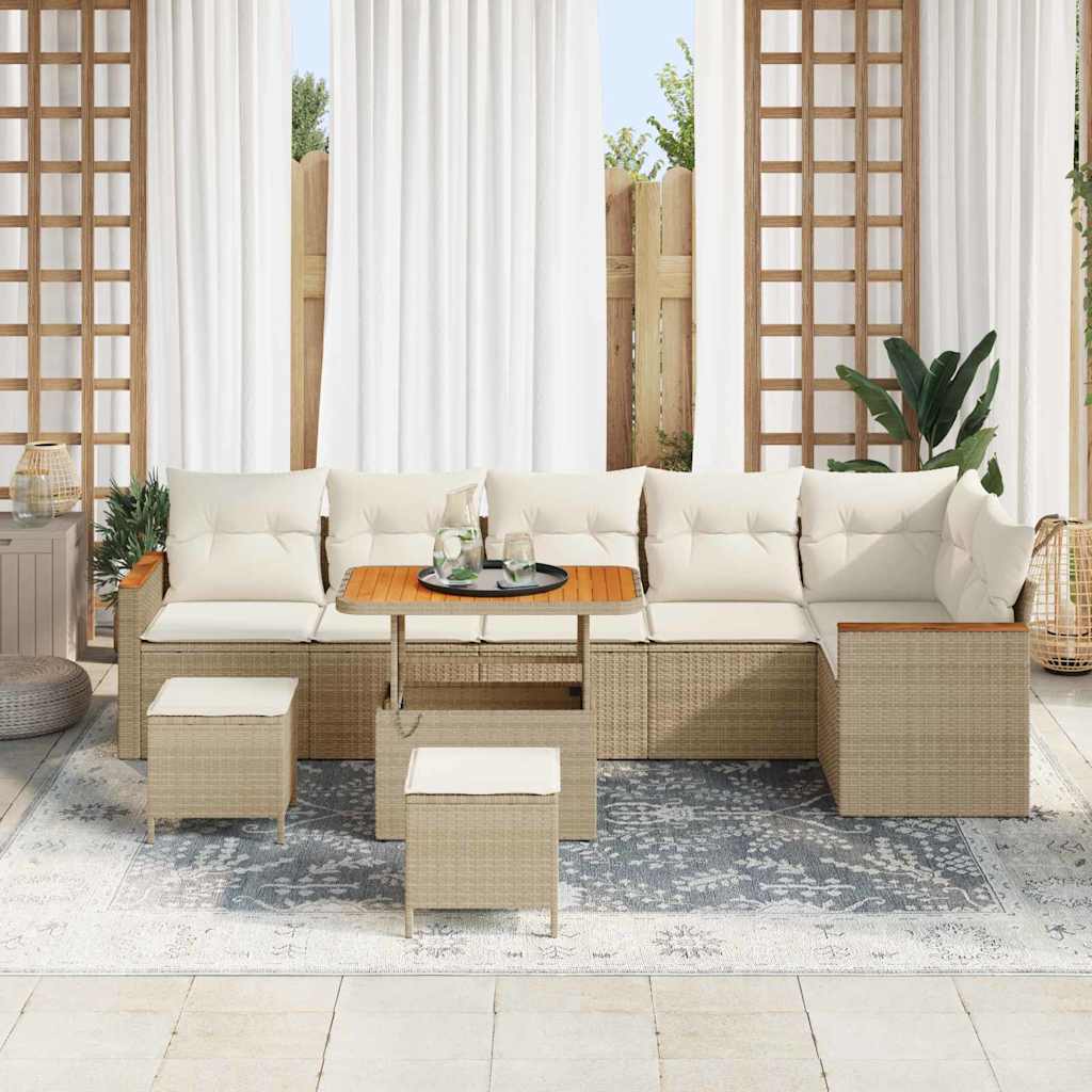 Conjunto de Sofá de Jardim com almofada Bege Rattan Sintético