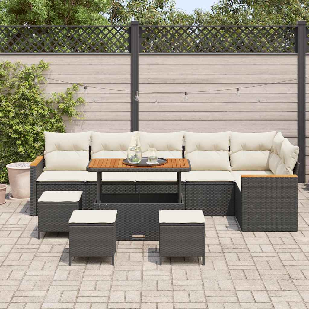 Conjunto de Sofá de Jardim com almofada Preto Rattan Sintético