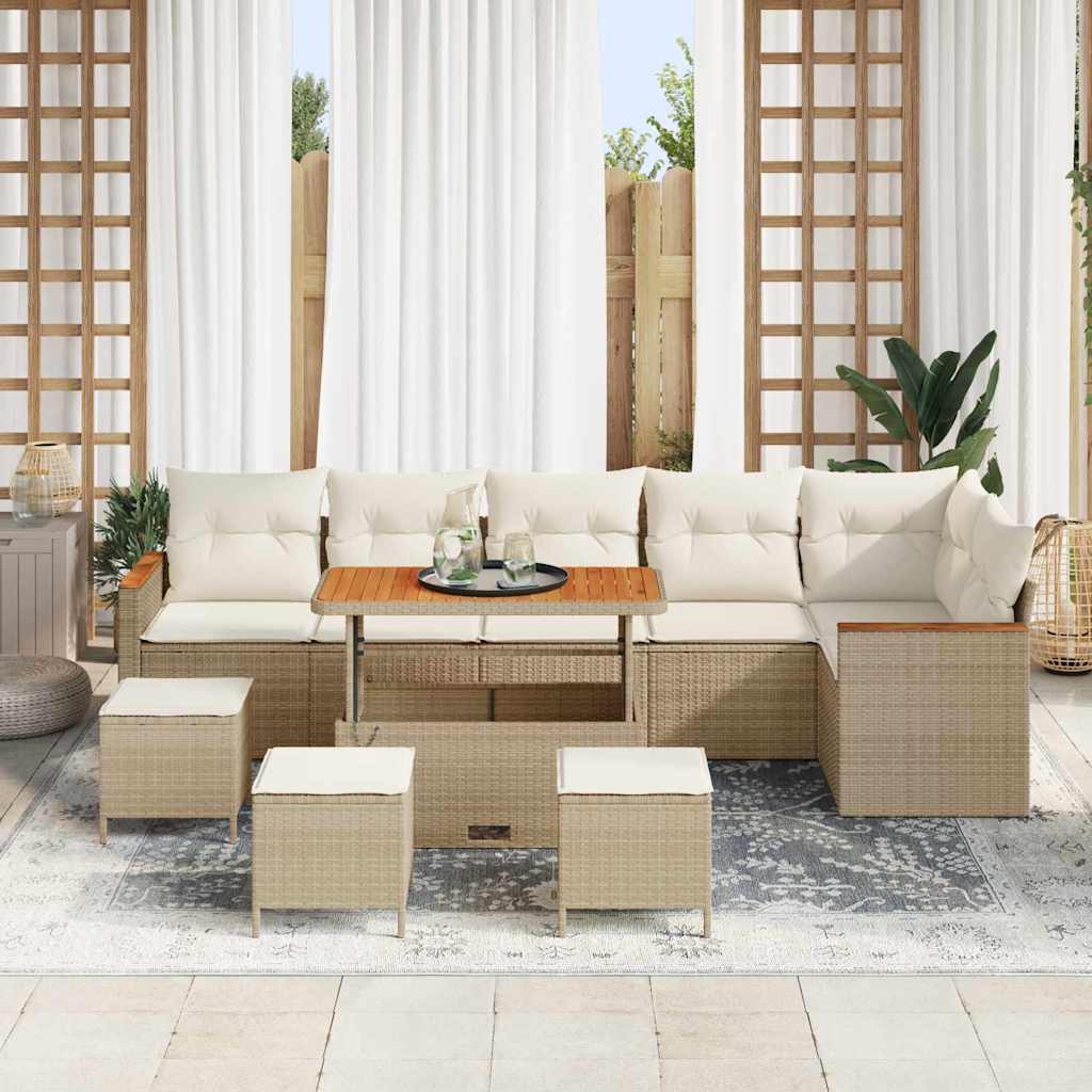 Conjunto de Sofá de Jardim com almofada Bege Rattan Sintético