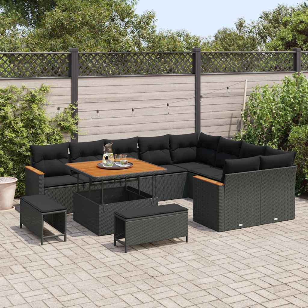 Conjunto de Sofá de Jardim com almofada Preto Rattan Sintético