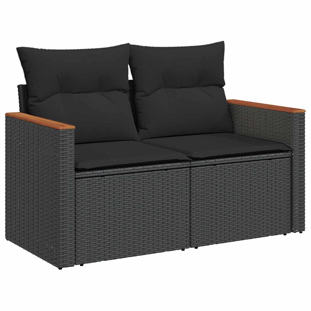 Conjunto de Sofá de Jardim com almofada Preto Rattan Sintético