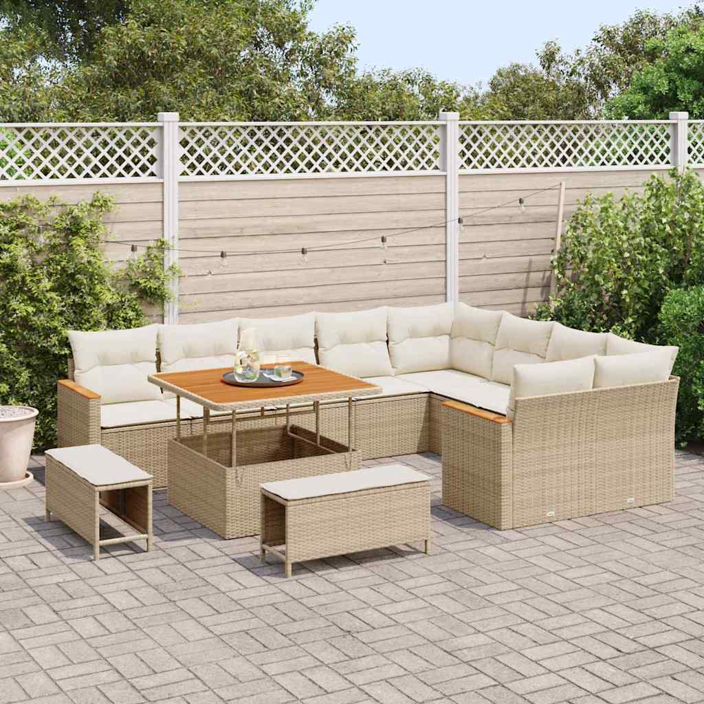 Conjunto de Sofá de Jardim com almofada Bege Rattan Sintético