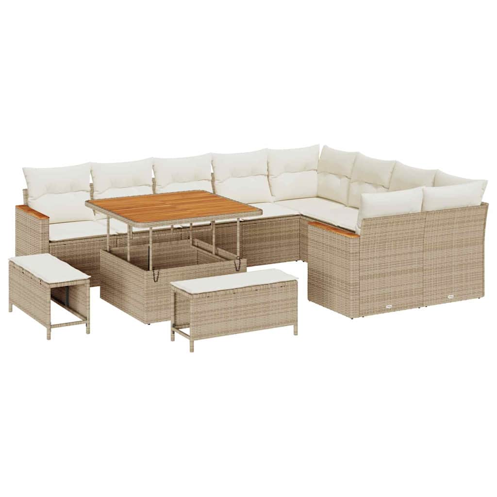 Conjunto de Sofá de Jardim com almofada Bege Rattan Sintético