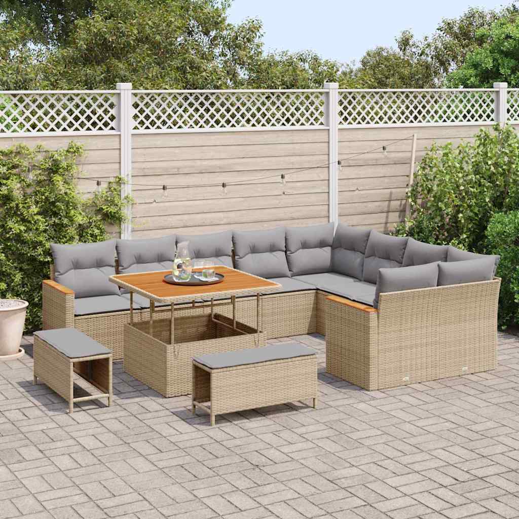 Conjunto de Sofá de Jardim com almofada Bege Rattan Sintético