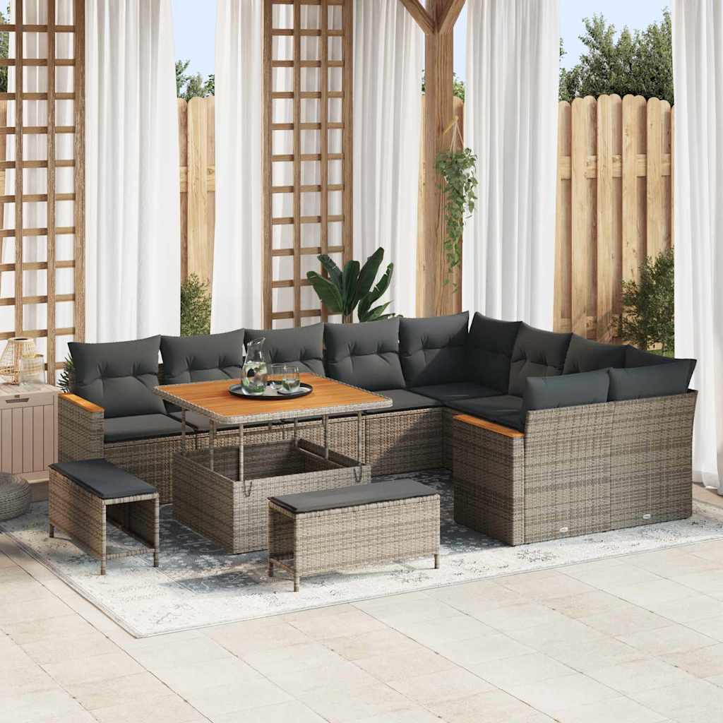 Conjunto de Sofá de Jardim Cinzeto Rattan Sintético