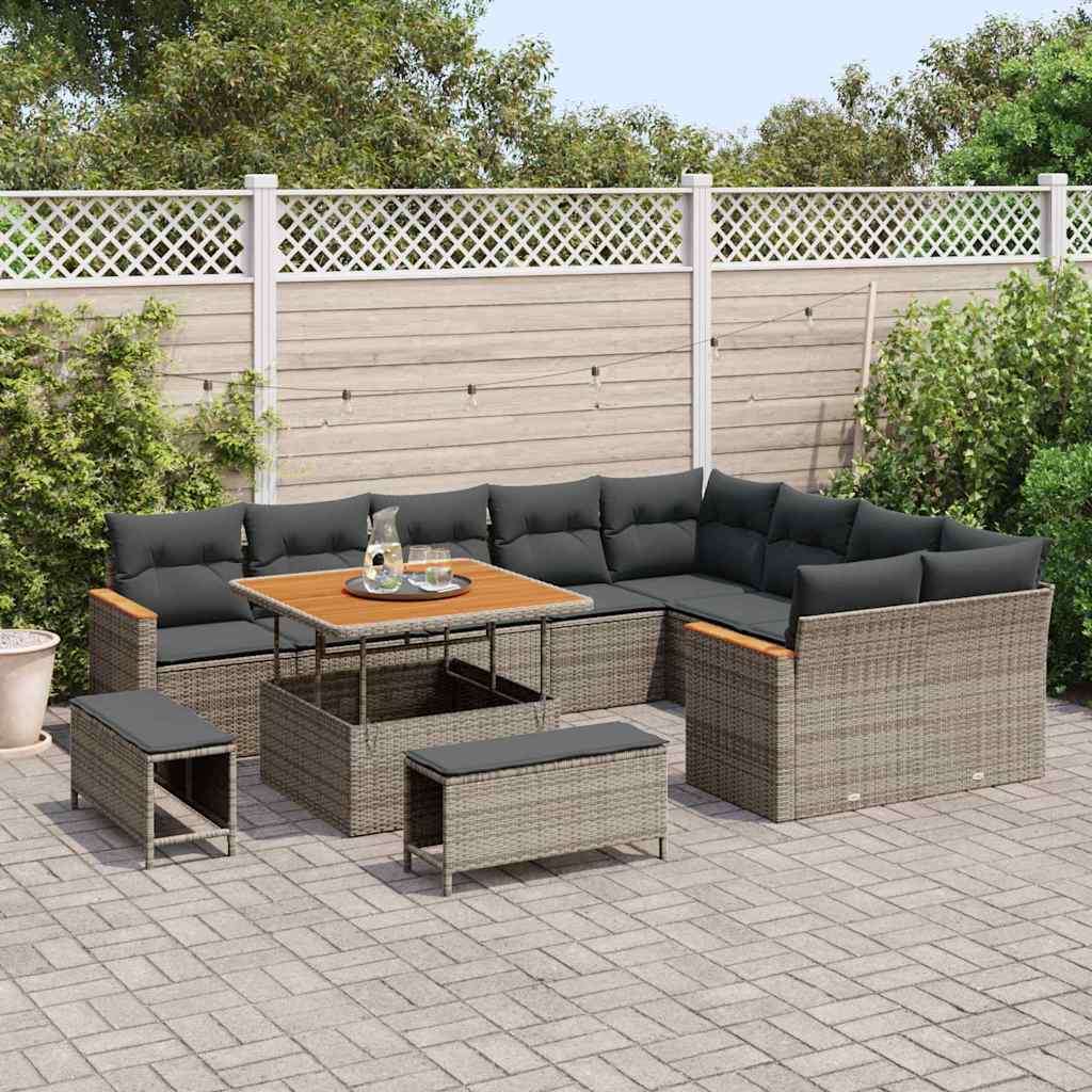 Conjunto de Sofá de Jardim Cinzeto Rattan Sintético
