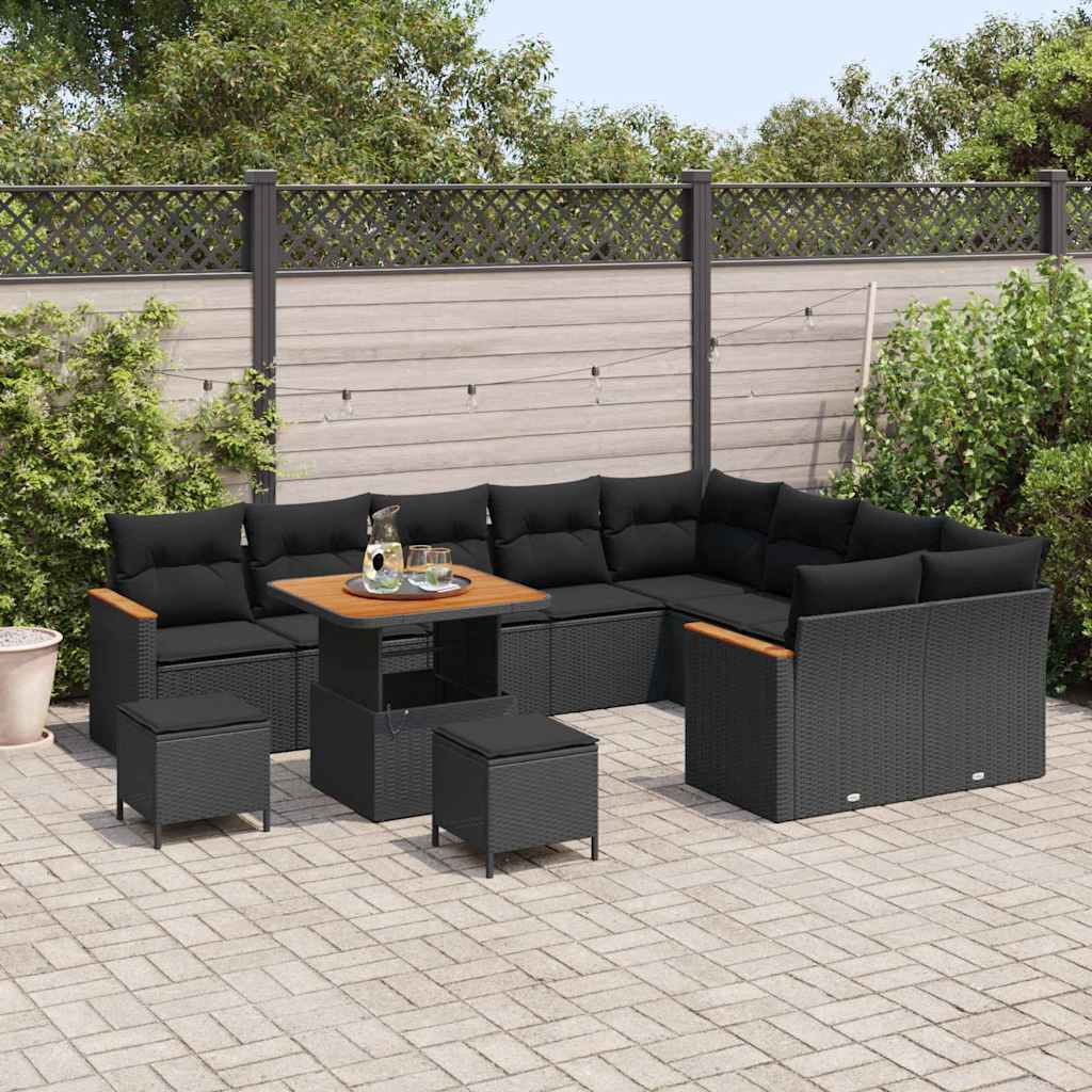 Conjunto de Sofá de Jardim com almofada Preto Rattan Sintético