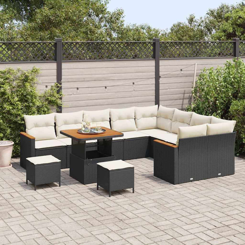 Conjunto de Sofá de Jardim com almofada Preto Rattan Sintético