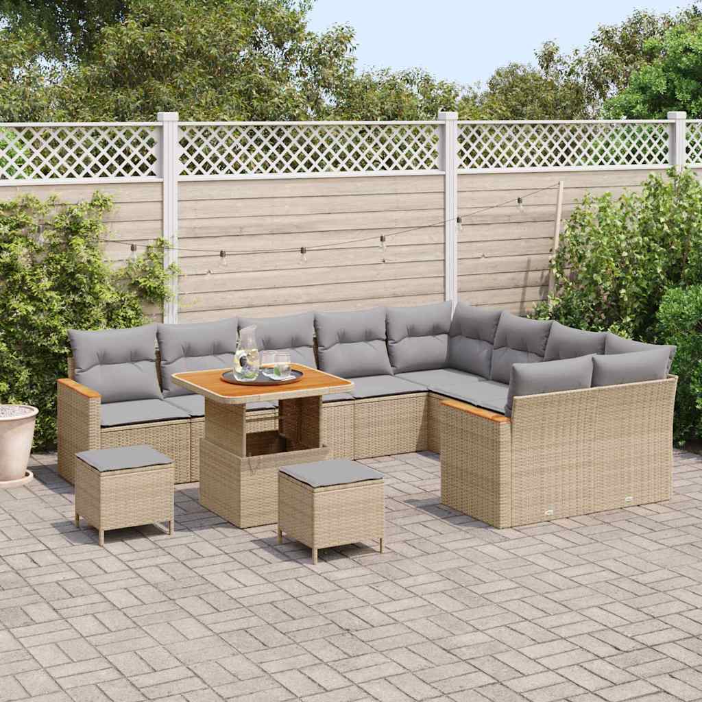 Conjunto de Sofá de Jardim com almofada Bege Rattan Sintético