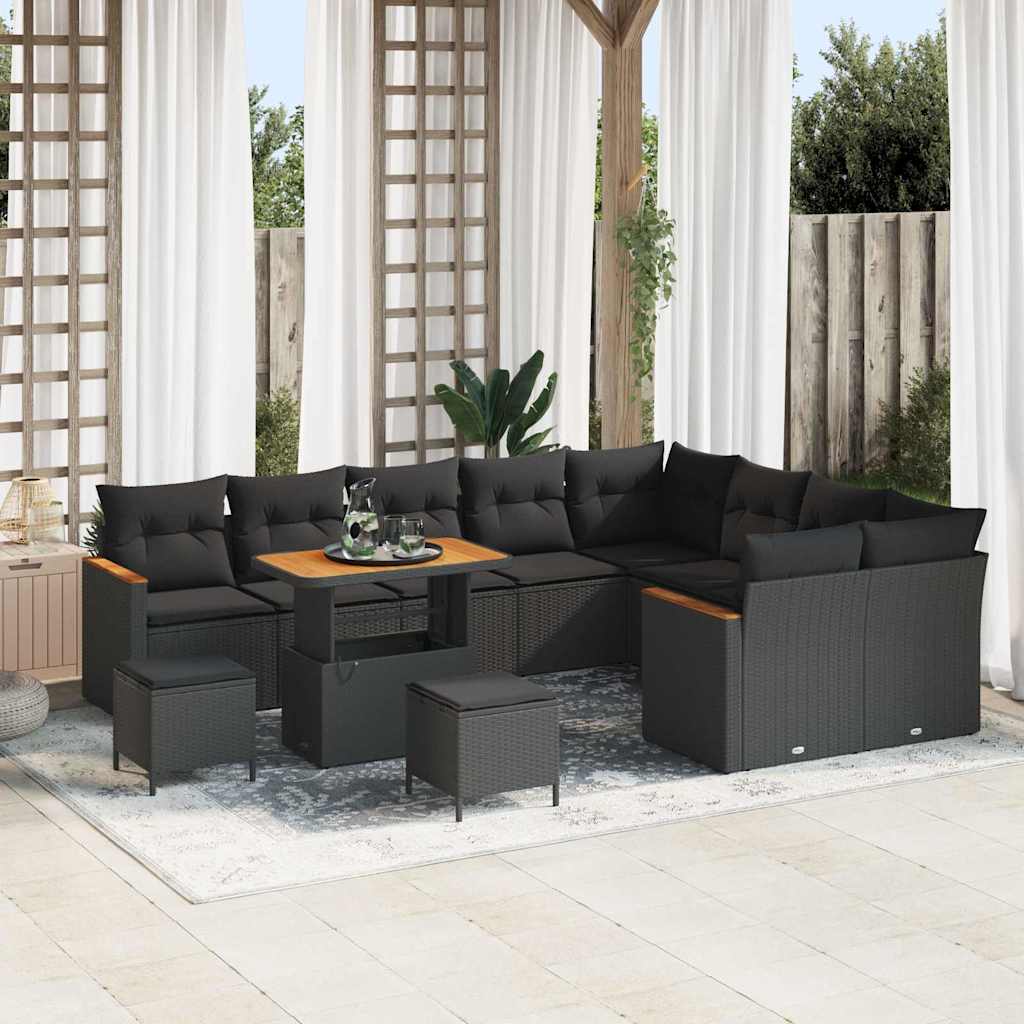 Conjunto de Sofá de Jardim com almofada Preto Rattan Sintético