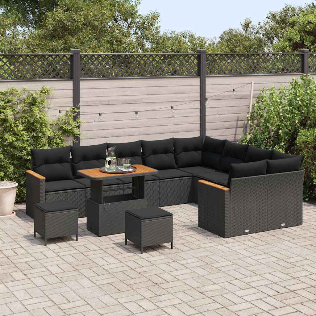 Conjunto de Sofá de Jardim com almofada Preto Rattan Sintético