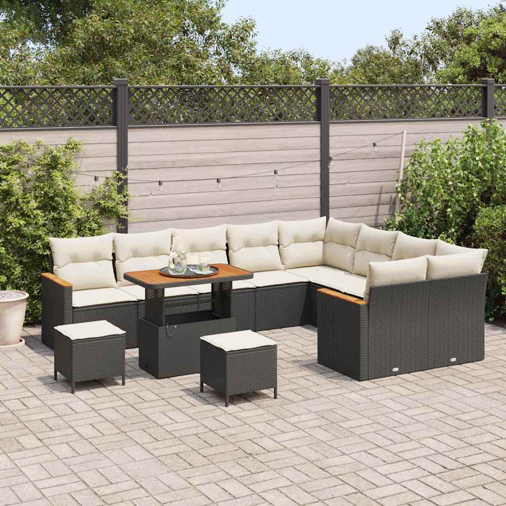 Conjunto de Sofá de Jardim com almofada Preto Rattan Sintético