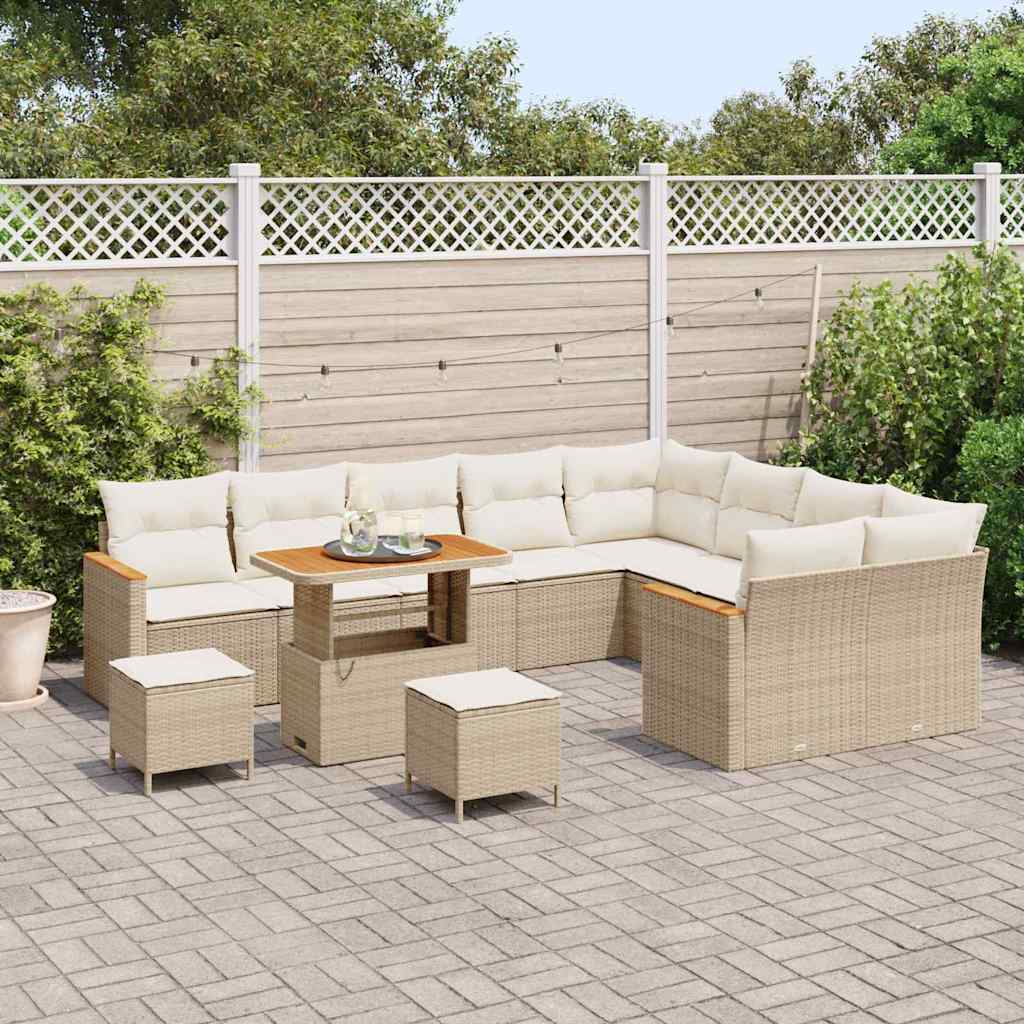 Conjunto de Sofá de Jardim com almofada Bege Rattan Sintético
