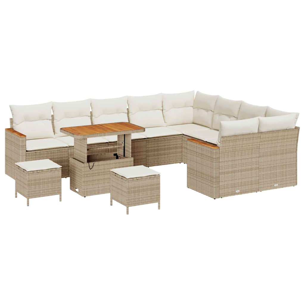 Conjunto de Sofá de Jardim com almofada Bege Rattan Sintético