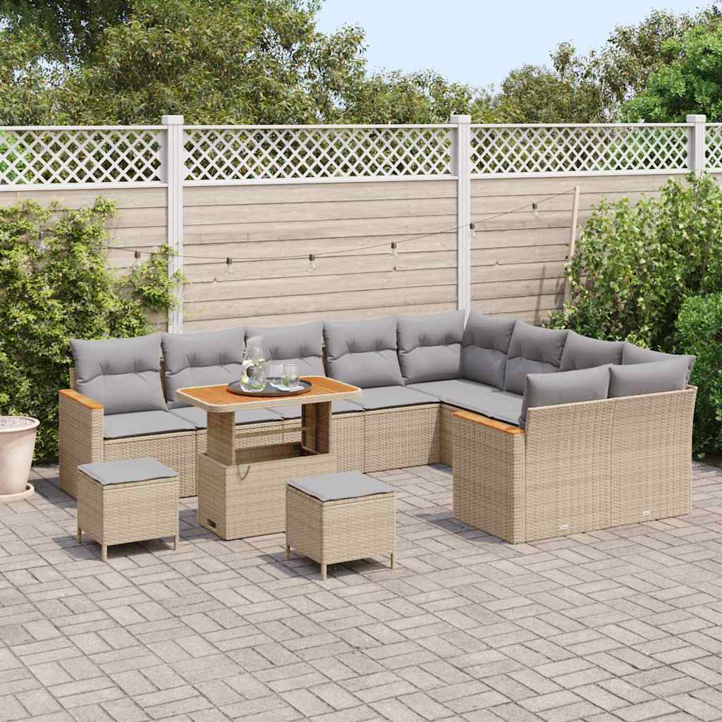 Conjunto de Sofá de Jardim com almofada Bege Rattan Sintético
