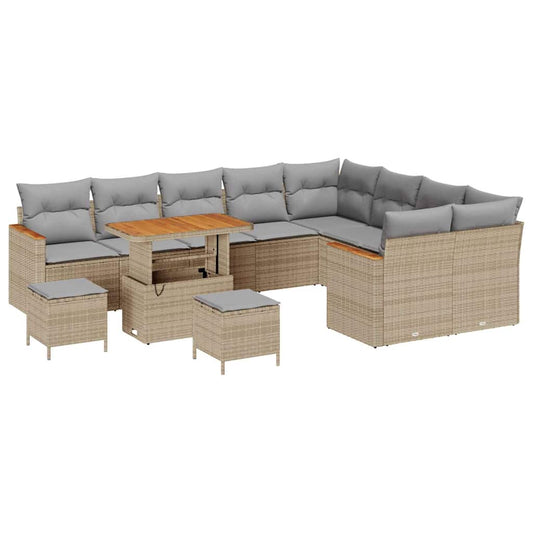 Conjunto de Sofá de Jardim 12 pcs Bege Rattan de Polipropileno
